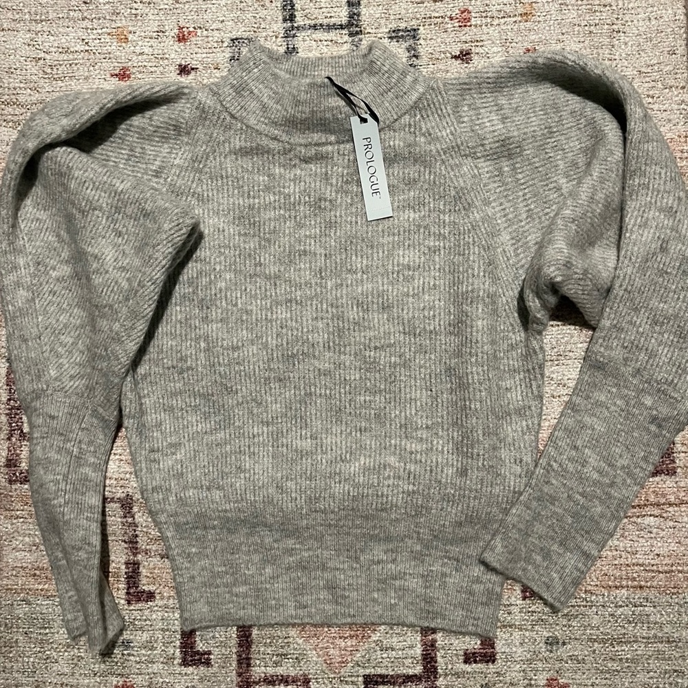 Prologue Heather Grey High Neck Balloon Sleeve Sweater